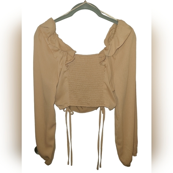 NWT LE LIS Small Romantic Boho Ruffle Long Sleeve Crop Top - Picture 2 of 3